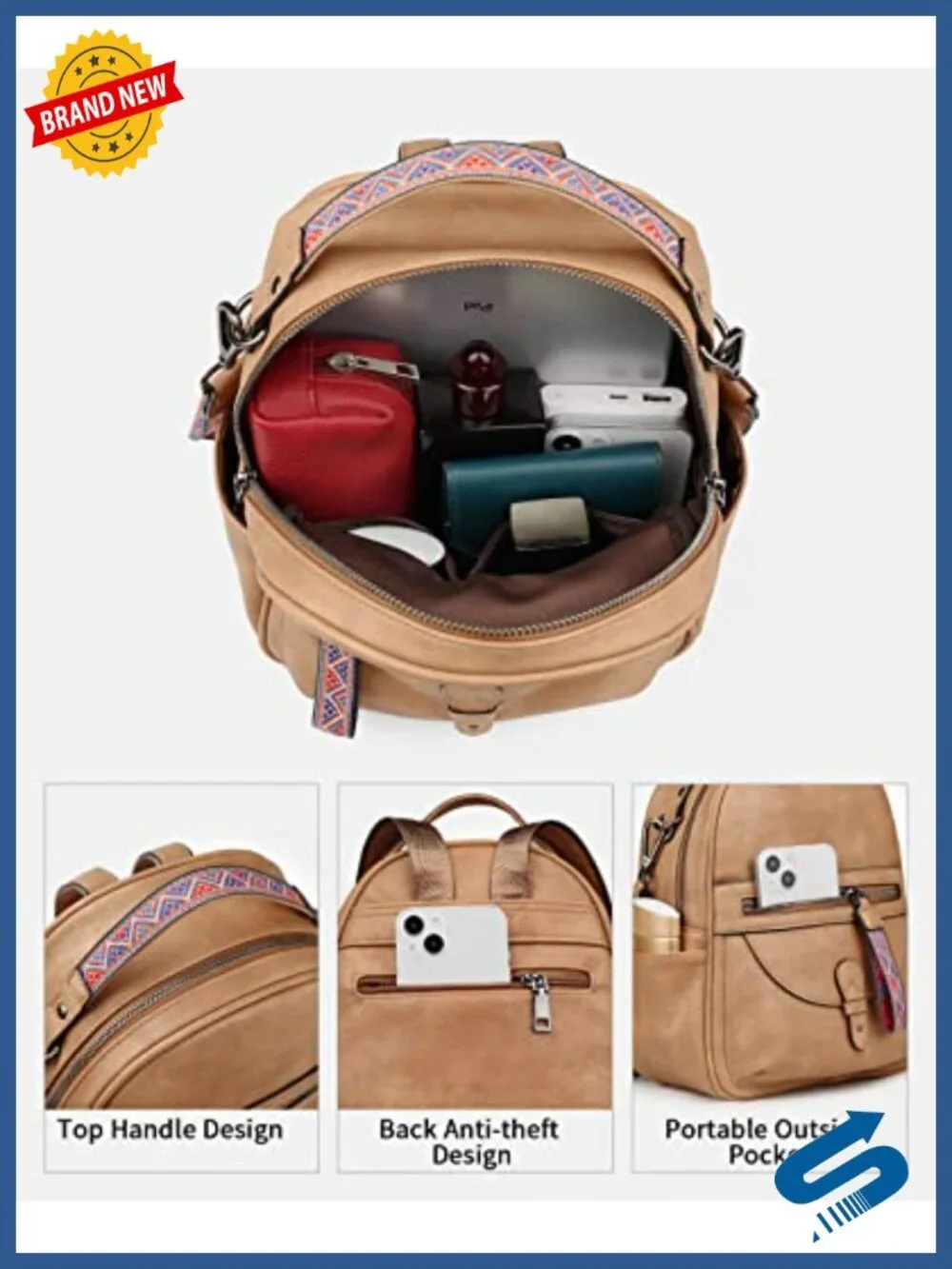 Mini Vegan Leather Backpack Purse for Women, Fits iPad, Waterproof, Adjustable